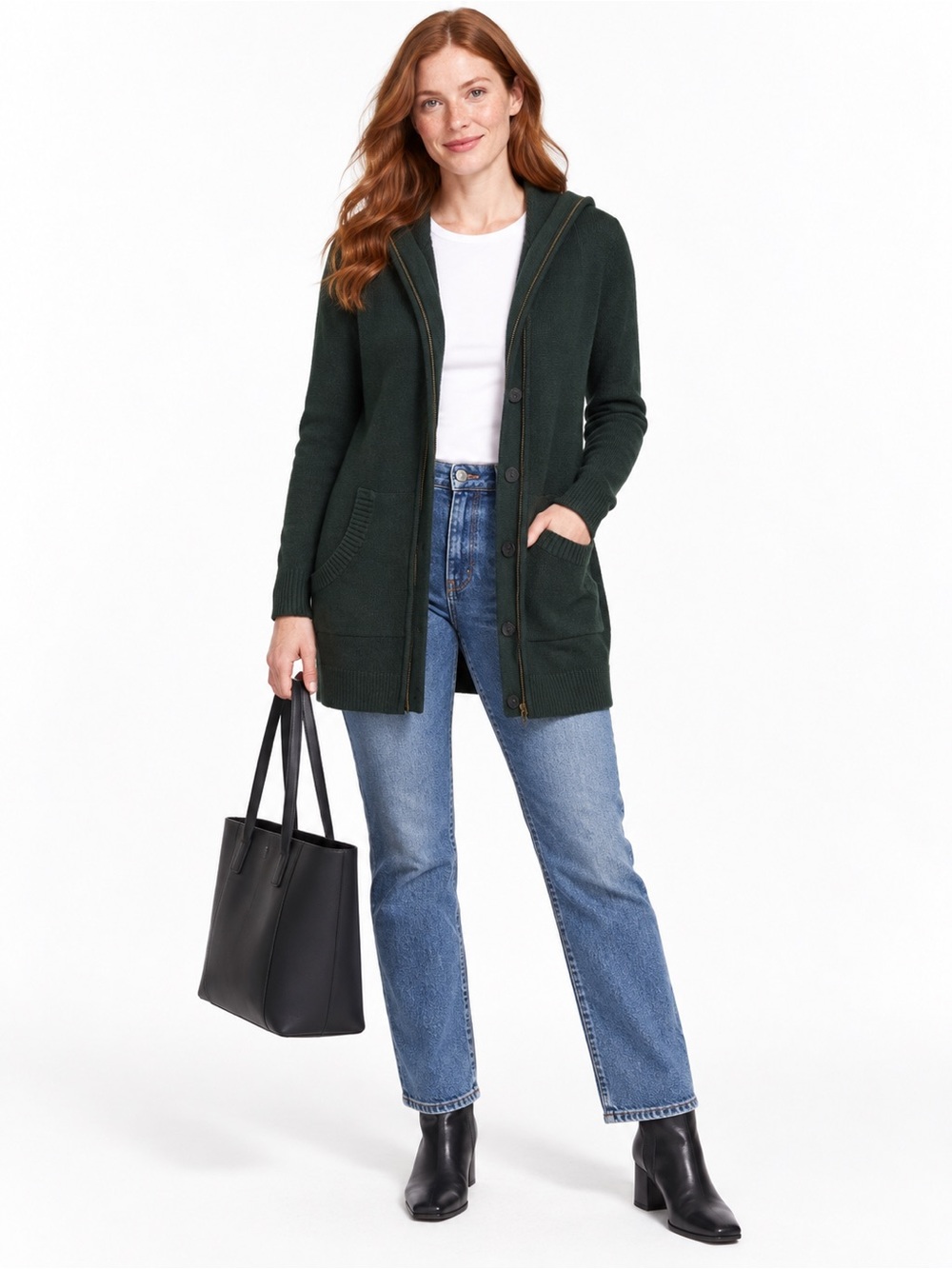 Aqua forest green soft knit sweater button up zip up hood pockets wool cashmere